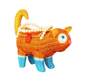 Cesta de Almacenamiento de Mimbre con Forma de Gato Naranja, Hecha a Mano, Linda Bolsa de Hombro de Moda para Niña - Product Image 1
