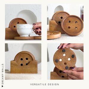 Hand Crafted Natural Acacia Wood <b>Coaster</b> Set With Holder Rustic <b>Drink</b> <b>Coasters</b> Table Decor Drinkware - Product Image 5