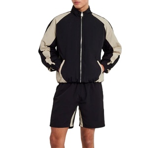 Lightweight Polyester/Cotton <b>Knitted</b> Half Sleeve Winter Jacket Shorts Two Piece <b>Set</b> Casual Streetwear Style Windbreaker Quick - Product Image 1