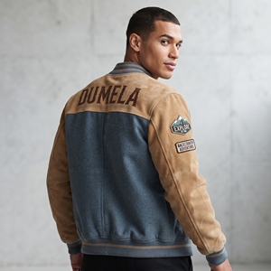 <b>Men's</b> Varsity <b>Jacket</b> <b>Suede</b> Leather Sleeve Embroidered Patch Design Letter D Front Casual Autumn Outerwear - Product Image 5
