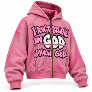Sudadera con capucha y cremallera SEW PRO de forro polar lavado personalizado, 300 GSM, algodón y poliéster, con estampado gráfico desgastado, cremallera de latón, estilo oversize - Product Image 3
