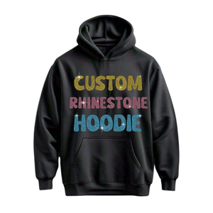 Sweat-shirt à capuche personnalisé pour homme avec strass, texte multicolore scintillant, streetwear en molleton de coton, vente en gros - Product Image 1