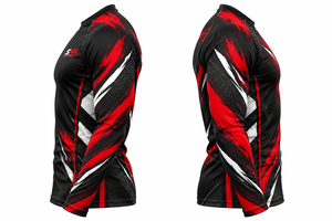 Camiseta de Compresión de Manga Larga Personalizada para Hombre, Negra, Roja y Blanca, con Estampado Abstracto de Pinceladas, para MMA, BJJ, Grappling, Artes Marciales y Entrenamiento - Product Image 3