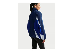 Blouson de motard en peau de mouton pour femme, bleu marine, à blocs de couleur, manches longues, col à capuche, fermeture éclair, coupe-vent, en polyester non tissé - Product Image 3
