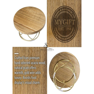 Elegant Wooden Cake <b>Stand</b> With Gold Metal Wire Curved Base. Tabletop Display Round Shape <b>Cupcake</b> <b>Stand</b> For Parties & Cafes - Product Image 5