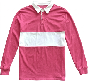 Custom Pink <b>White</b> Solid <b>Long</b> <b>Sleeve</b> Button Front Logo Shirt Casual Knitted 100% Cotton Rugby Streetwear Men's Fashion <b>Top</b> - Product Image 1