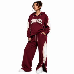 Chándal Oversize de Chenilla con Logotipo Bordado Personalizado, Sudadera Anorak Relajada con Abertura Lateral y Botones, y Pantalón Holgado DTG - Product Image 5
