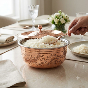 หม้อทองแดงแกะสลักลายดอกไม้พร้อมฝาปิด งานแฮนด์เมด หม้อตุ๋นสำหรับเสิร์ฟอาหาร ภาชนะตกแต่ง โรงงานขายส่ง - Product Image 4
