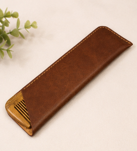 Peigne à barbe artisanal en bois naturel, écologique et durable, avec étui en cuir, peigne à cheveux de poche à dents fines, fait main, professionnel - Product Image 6