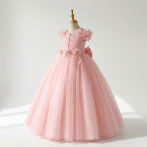 Pink Solid Off Shoulder Princess Ball Gown Pearl Waistline Flower Girl Wedding <b>Dress</b> Elegant Birthday Party Formal Wholesale New - Product Image 2