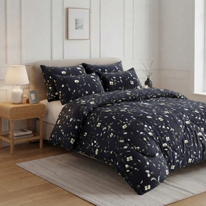 <b>Black</b> Satin Comforter Set Comforter Set 100% Cotton Percale T-150 All-Season Breathable Home Use - Product Image 2