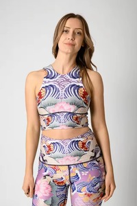 ชุดโยคะผู้หญิงแบบ 2 ชิ้น พิมพ์ลายเอสเพรสโซ่ OEM รุ่นล่าสุด ระบายอากาศได้ดีและซับเหงื่อ กางเกงเลกกิ้งเอวสูงแบบครอป - Product Image 6