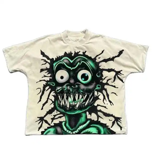 Camiseta Oversize de Algodón 100% Tejido, Estampada, Transpirable, Cuello Redondo, 230gsm, para Hombre, Estilo Urbano Vintage Ácido, Venta al por Mayor Personalizada - Product Image 2
