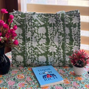 Bolsa de Mano de Algodón Hecha a Mano, de Alta Calidad, Grande, Acolchada, con Hermoso Estampado de Bloques, Reversible, Abierta, para Compras en el Mercado de Otoño - Product Image 1