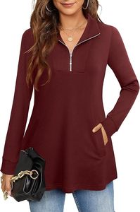 เสื้อทูนิคซิปผู้หญิง ดีไซน์หรูหรา น้ำหนักเบา กระชับรูปร่าง แขนสามส่วน ผ้าเรียบ ใส่ได้ทุกวัน สำหรับฤดูใบไม้ผลิและฤดูใบไม้ร่วง - Product Image 2