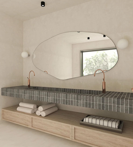 Miroir de salle de bain mural LED rétroéclairé de luxe moderne, forme irrégulière, avec interrupteur tactile et éclairage d'ambiance, idéal pour Bar Mitzvah - Product Image 4