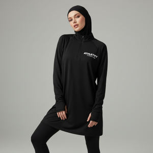 Chemise à manches longues modeste pour femmes avec trous pour les pouces UPF50+ en Spandex/Polyester écologique, confortable, douce et respirante pour le sport - Product Image 1