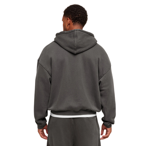 Sweat à capuche zippé gris asphalte surdimensionné pour homme, en molleton épais, coupe décontractée, style streetwear. - Product Image 1