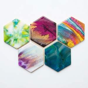 Sous-verres en résine hexagonaux faits à la main motif vague océanique, sous-verres de luxe en résine époxy motif mer bleue, sous-verres géométriques en gros en promotion - Product Image 5