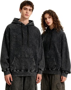Unisex Oversized Hooded Sweatshirt Solid Brown Cotton French Terry Eco-Friendly Acid Wash Casual Spring Hoodie Pocket Design - Product Image 6
