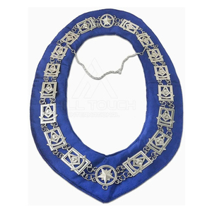 Custom Blue Masonic Collar With Silver Star Medallions And Rhinestone Embellishments Classical Design Safety <b>Pin</b> Attachment - Product Image 6
