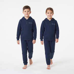 Conjunto Deportivo Clásico de Alta Calidad para Niños, Sudadera con Capucha y Media Cremallera, Color Azul Marino Sólido, Pantalones Deportivos, Ropa Deportiva de Algodón - Product Image 4