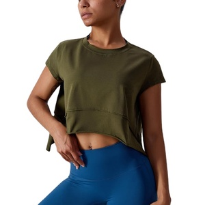 Sudadera OEM personalizada de primavera/verano para mujer, cuello redondo, corte pesado, bajo sin rematar, estilo oversize, corta, ecológica, con hombros caídos - Product Image 1