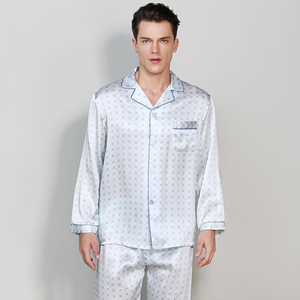 PHANTOM IMPEX Pijamas de Seda de Morera 100% para Hombre, de Alta Calidad, Transpirables, con Estampado Geométrico, Manga Larga, con Bolsillos - Product Image 1