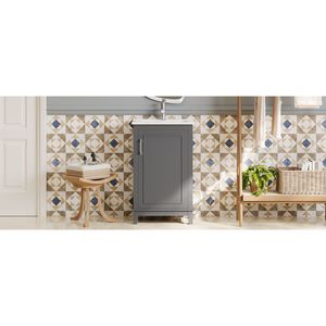 Mobile Bagno Moderno da 20 Pollici con 1 Anta a Chiusura Ammortizzata, 20*15.5*33.3 Pollici, Ampio Spazio Contenitivo, Lavabo in Ceramica - Video Prodotto - Product Image 6