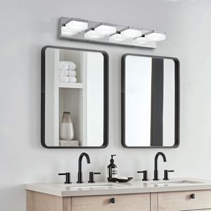 Applique murale LED chromée moderne à 4 lumières, design élégant et minimaliste, économe en énergie pour miroir de salle de bain, facile à installer - Product Image 4