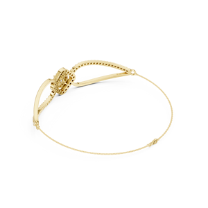 Luxury Yellow Gold Lab Grown Diamond Open Leaf <b>Bangle</b> <b>Bracelet</b> for Women Halo Round Diamond Fine Jewelry - Product Image 3