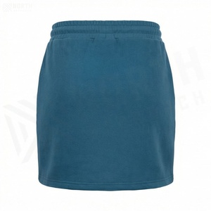 Jupe mini élastique pour femme, couleur unie, cordon de serrage, décontractée, en coton tricoté et élasthanne, coupe droite, toutes saisons - Product Image 2