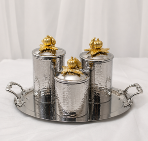 Stainless Steel Canister Set Gold Pumpkin Lids Hammered Finish Modern Design Stackable Kitchen Storage <b>Jars</b> <b>Spice</b> Containers - Product Image 1