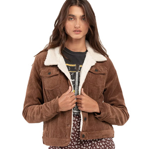 Women's Corduroy Trucker <b>Jacket</b> With Faux Fur Lining Dark Brown Color Full Sleeve Regular Fit Autumn Style - Product Image 1