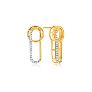 Boucles d'oreilles en or jaune 18 carats style trombone avec diamants de laboratoire pour femme, idéales pour le bureau moderne, vente en gros de bijoux fins - Product Image 2