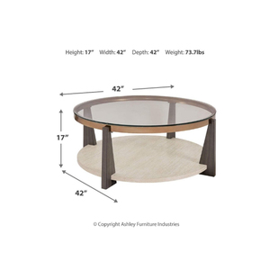 Table basse ronde moderne en verre trempé avec cadre en fer et bois, diamètre 42 pouces, étagère de rangement, pour l'industrie du mobilier écologique - Product Image 3