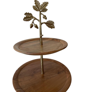 Modern Gold Tone <b>Tree</b> Branch Design 2 Tier Acacia Wood Cake <b>Stand</b> Handcrafted Dessert Display Serving Tray For Hotel And Home - Product Image 6