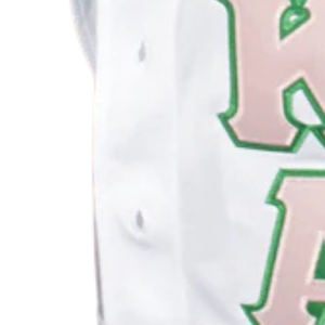 Maillot de baseball AKA blanc à boutons, manches courtes, avec lettres AKA et bordures vertes et roses, vêtement décontracté pour sororité - Product Image 2