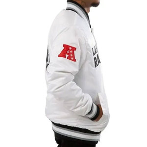 Veste blanche Stars en satin avec doublure en viscose, fermeture à boutons-pression, col en tricot côtelé, streetwear décontracté pour hommes, fabrication en usine - Product Image 4