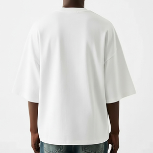 เสื้อยืดผู้ชายสีขาวทรงหลวม แขนปกติ คอกลม ผ้าฝ้าย 100% แบบเรียบง่าย สไตล์สตรีทแวร์ - Product Image 6