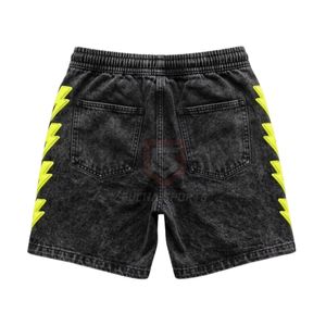 Pantalones Cortos Negros de Algodón Pesado con Estampado Zig Zag Amarillo para Hombre, Estilo Urbano, Ajuste Relajado, Casual de Verano, Venta al por Mayor - Product Image 2