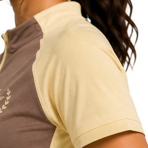 Conjunto deportivo de camiseta y pantalones cortos para mujer, color marrón beige, con media cremallera, de secado rápido, manga corta, para gimnasio, fitness, correr y entrenamiento. - Product Image 5