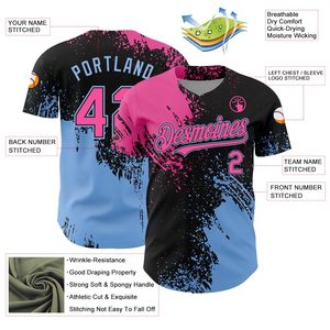 Custom Sublimated <b>Baseball</b> Jersey With Pink Blue Splatter Design Yourteams 00 Unisex Moisture Wicking Short Sleeve - Product Image 3