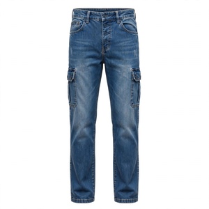 Jean en denim pour homme, taille mi-haute, coupe droite, en coton, délavé, coupe classique, décontracté, respirant, séchage rapide, écologique, été - Product Image 1