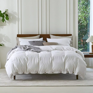 Juego de Edredón Moderno de Lino Blanco Sólido, Tamaño Completo, 4 Piezas, Juego de Ropa de Cama Suave con Fundas de Almohada - Product Image 1