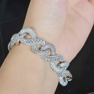 Iced Out Moissanite Round Diamond Cuban Link Bracelet For Unisex 925 Sterling Silver Fine Jewelry Hip <b>Hop</b> Party Gift For <b>Partner</b> - Product Image 3