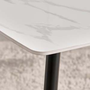 Modern Rectangle Dining <b>Table</b> with Black Solid Wood Legs Marble Top Midcentury Design Stable Home Furniture for 4 Seaters - Product Image 3