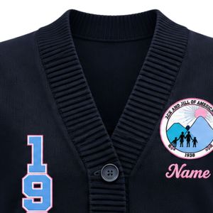 <b>Navy</b> Blue 1938 Embroidered Knit <b>Cardigan</b> V Neck Button Front Long Sleeve Pocket Varsity Style Sweater Jacket Casual Fashion - Product Image 4