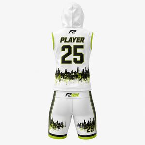 Ensemble de maillots de basket-ball à capuche F2WIN, blanc et vert, impression sublimée, évacuation de l'humidité, vêtements de sport unisexes pour adultes, prix de gros - Product Image 2