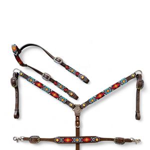 Ensemble de cuirasse de course de chevaux équestres western personnalisable matériau en cuir avec sangle de flétrissement perlée utilisation d'équitation - Product Image 1